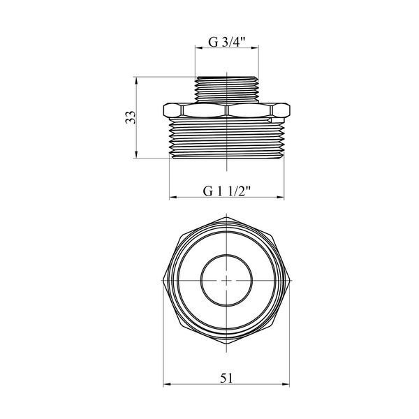 Ниппель переходной STA 1 1/2"х3/4" НН латунный CV022073 фото