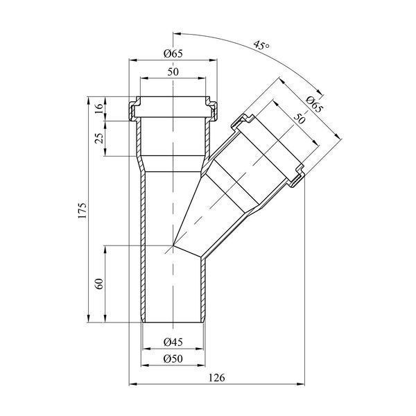 Тройник для внутренней канализации Rozma 50х50/45&deg; CV014556 фото