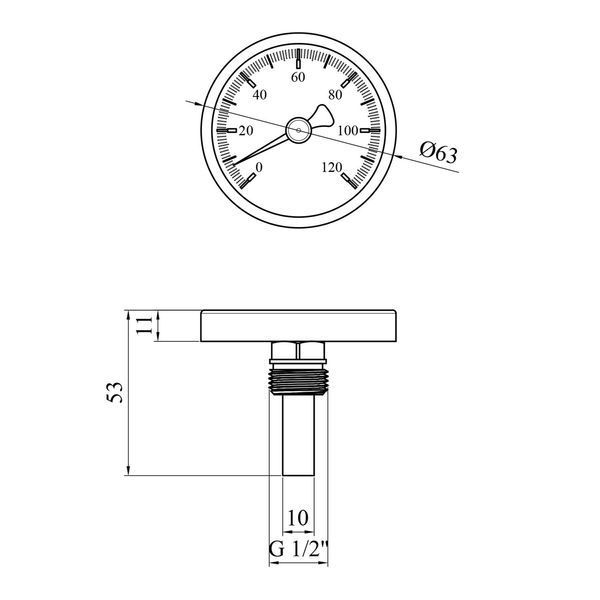 Термометр Karro 1/2" 63 мм 120&deg;С KR-1039 CV010320 фото