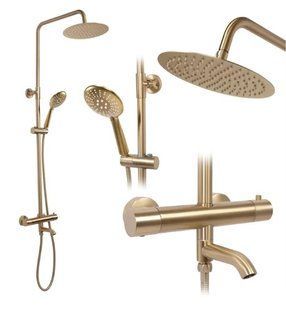 Душовий гарнітур Rea Lungo brush gold, з термостатом (REA-P6604) 19072 фото
