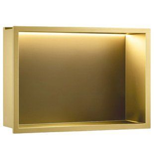 Полиця для ванної кімнати Rea 30x45x10 вбудована в стіну з LED підсвічуванням brush gold (REA-08545) 24162 фото