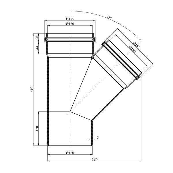 Трійник для зовнішньої каналізації Rozma 160х160/45&deg; CV030961 фото