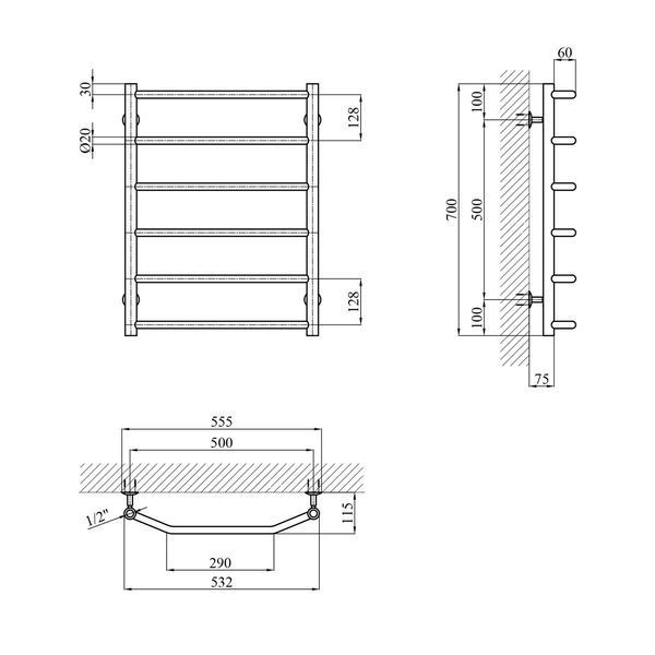 Сушарка для рушників водяна Kroner KRP Diva WT700x500-6 CV036304 фото