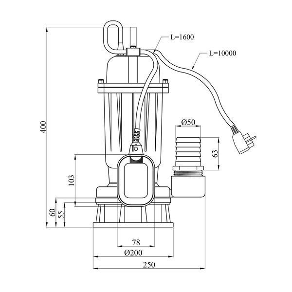 Насос фекальный Pumpman WQD5-15-0.75A Нmax 14 м Qmax 18 куб.м 750 Вт (чугун) CV011982 фото