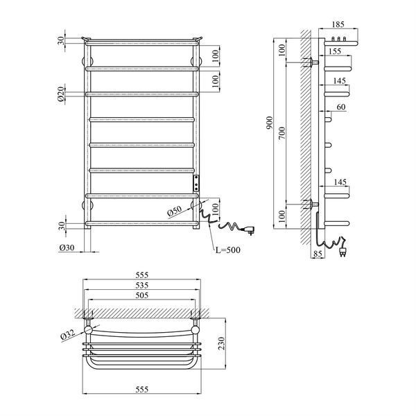 Полотенцесушитель электрический Kroner KRP Stern ER900x500-8 CV036333 фото