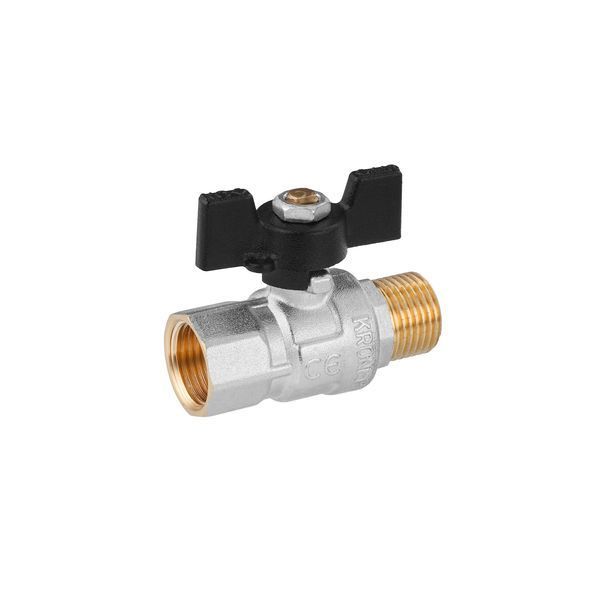 Кран шаровой Kroner 1/2" ВН PN40 бабочка, никелированный CV033207 фото
