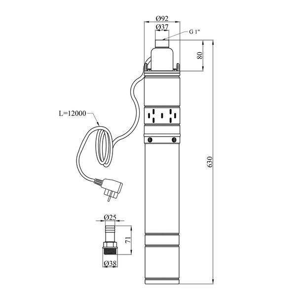 Насос глибинний шнековий Pumpman 4QGD2-100-0.75 кВт Нmax 135 м Qmax 2,4 куб.м 750 Вт CV029779 фото