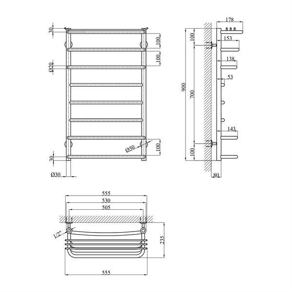 Полотенцесушитель водяной Kroner KRP Stern WT900x500-8 CV036309 фото