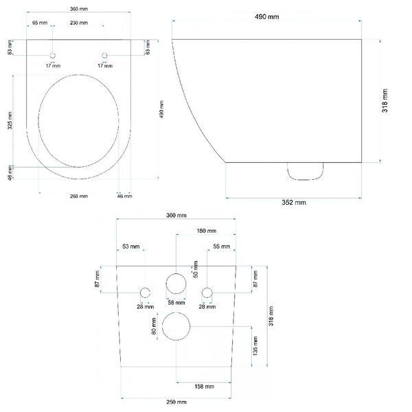 Унитаз Rea Carter Rimless 490x360 подвесной, сиденье дюропласт медленнопадающее slim, белый (REA-C1400) 9596 фото