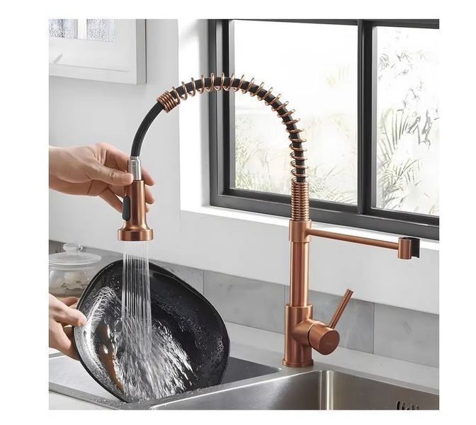Смеситель для кухни Rea Colin с пружиной и выдвижным изливом brushed copper (REA-B5459) 23485 фото